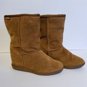 Women's NEW  Skechers SKCH+3 Hidden Wedge Tan Boots Sherling Lining Size 6.5